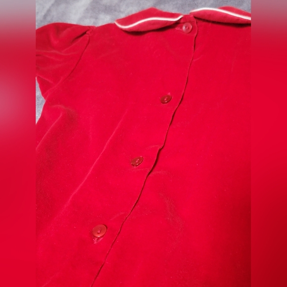 Adorable Vintage Red Dress with Peter Pan Collar 100% Cotton Velvet Look 18M - Picture 4 of 11